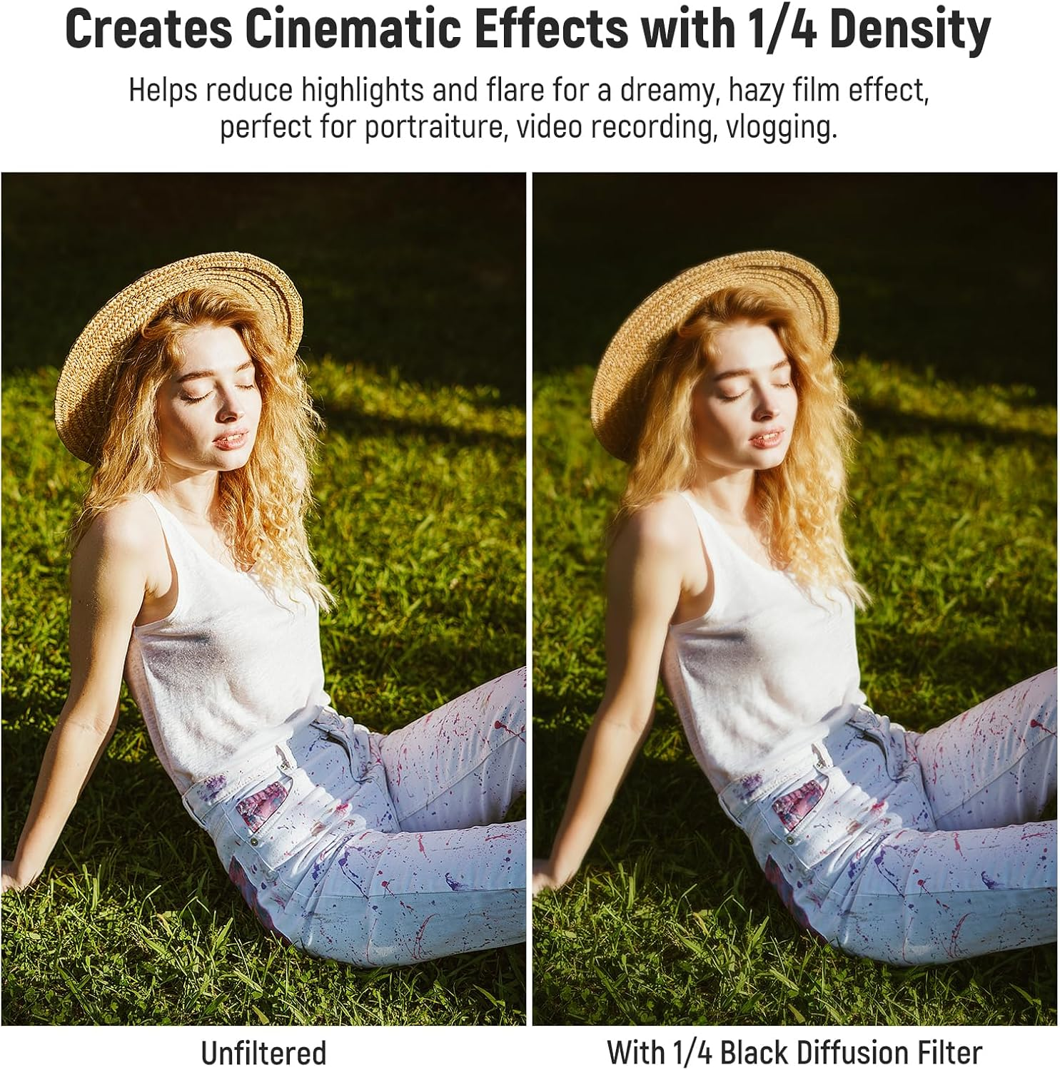 NEEWER Black Diffusion 1/4 Filter, Dreamy Cinematic Effect Lens Filter for X100 Series Cameras, Multi Coated Optical Glass, for Fujifilm X100 X100S X100F X100T X100V X100VI Cameras (Black Frame) image number 3