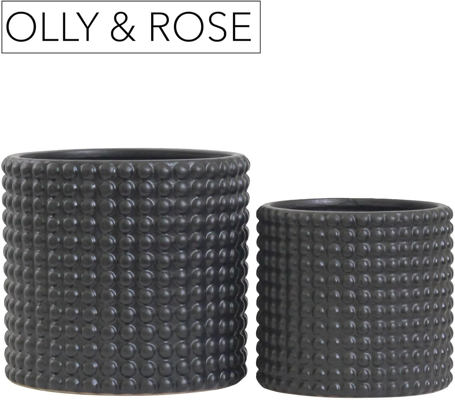 Milan Plant Pot Set - Black Ceramic Dots Plant Pots Indoor Set 2 Planters (Matt Black)