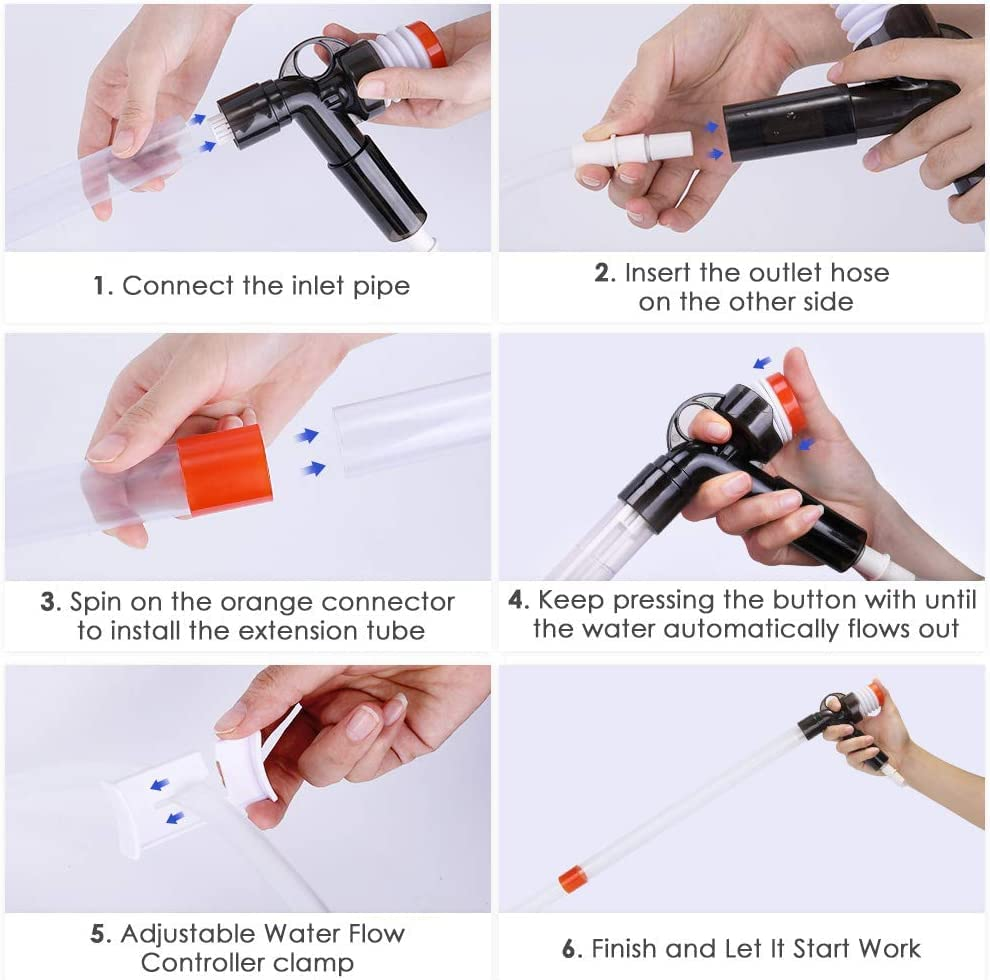 Slowton Aquarium Gravel Cleaner, Fish Tank Vacuum Cleaner Kit Tool with 2 Extendable Pipe, Glass Scraper, Water Flow Controller Clamp, Fish Net, for Water Changing, Sand Washing, Absorption of Feces image number 1