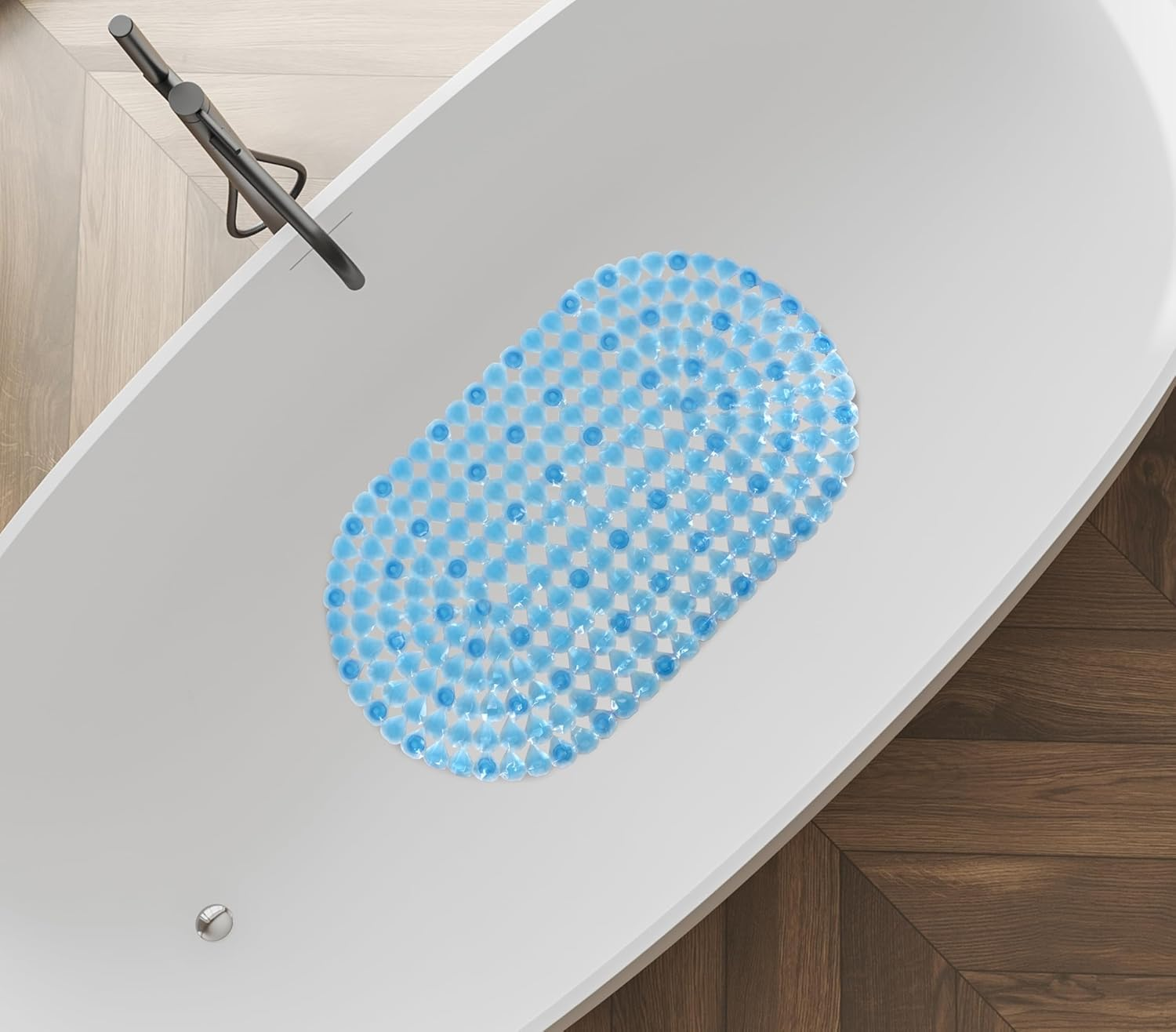 Splash Home Diamond Bathtub Mat Non-Slip, Shower Mat with 58 Suction Cups and Drain Holes Bath Mat for Tub, 27 L X 15 W Inches, Machine Washable, PVC - Clear