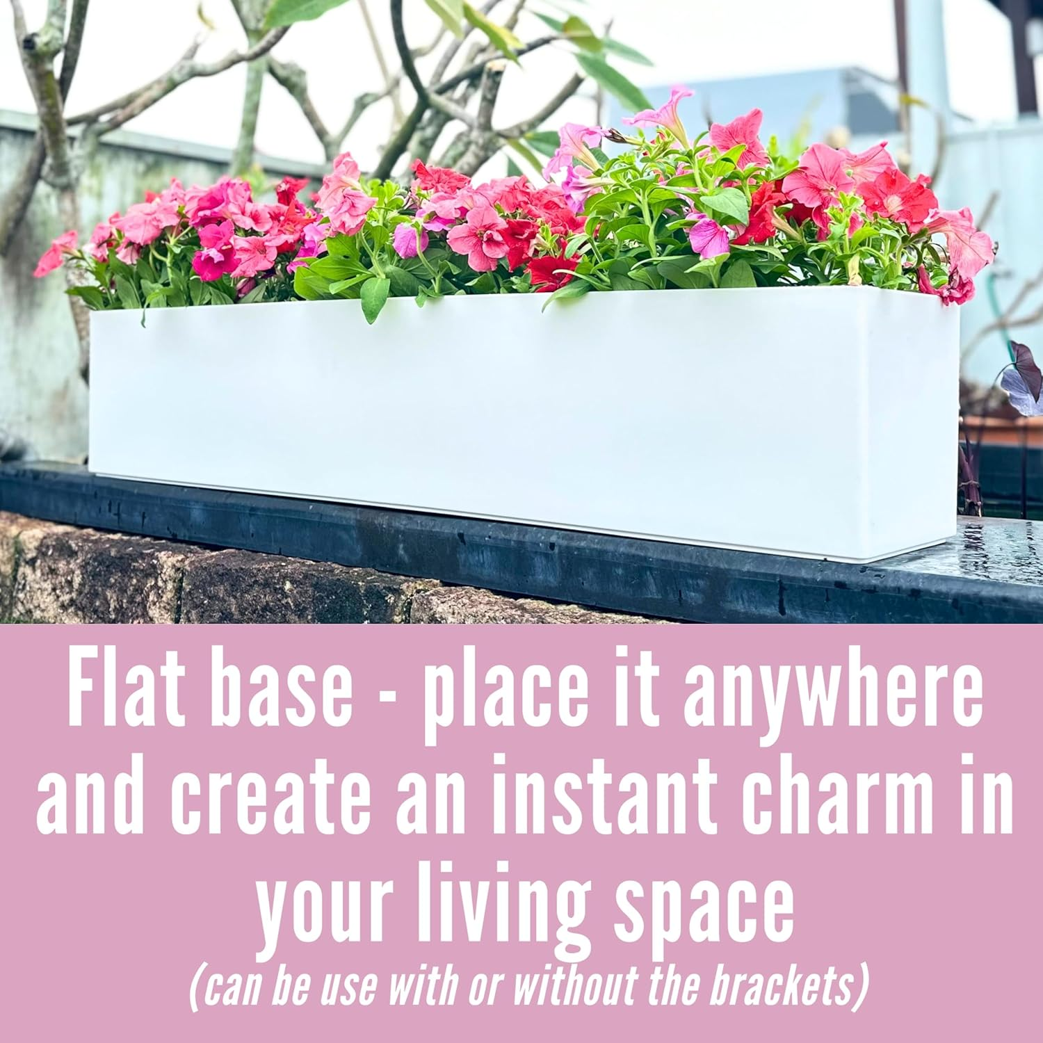 Lalagreen Hanging Planter Boxes (2 Pack, 40") Extra Large White Rectangular Window Flower Box with Bracket Self Watering System Railing Planters for Outdoor Plant Pot Container Deck Rail Fence Balcony image number 4