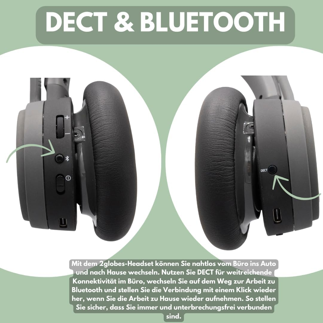 2Globes Hybrid Lite: DECT and Bluetooth Headset with Intuitive Controls and Seamless Device Integration - Black image number 5