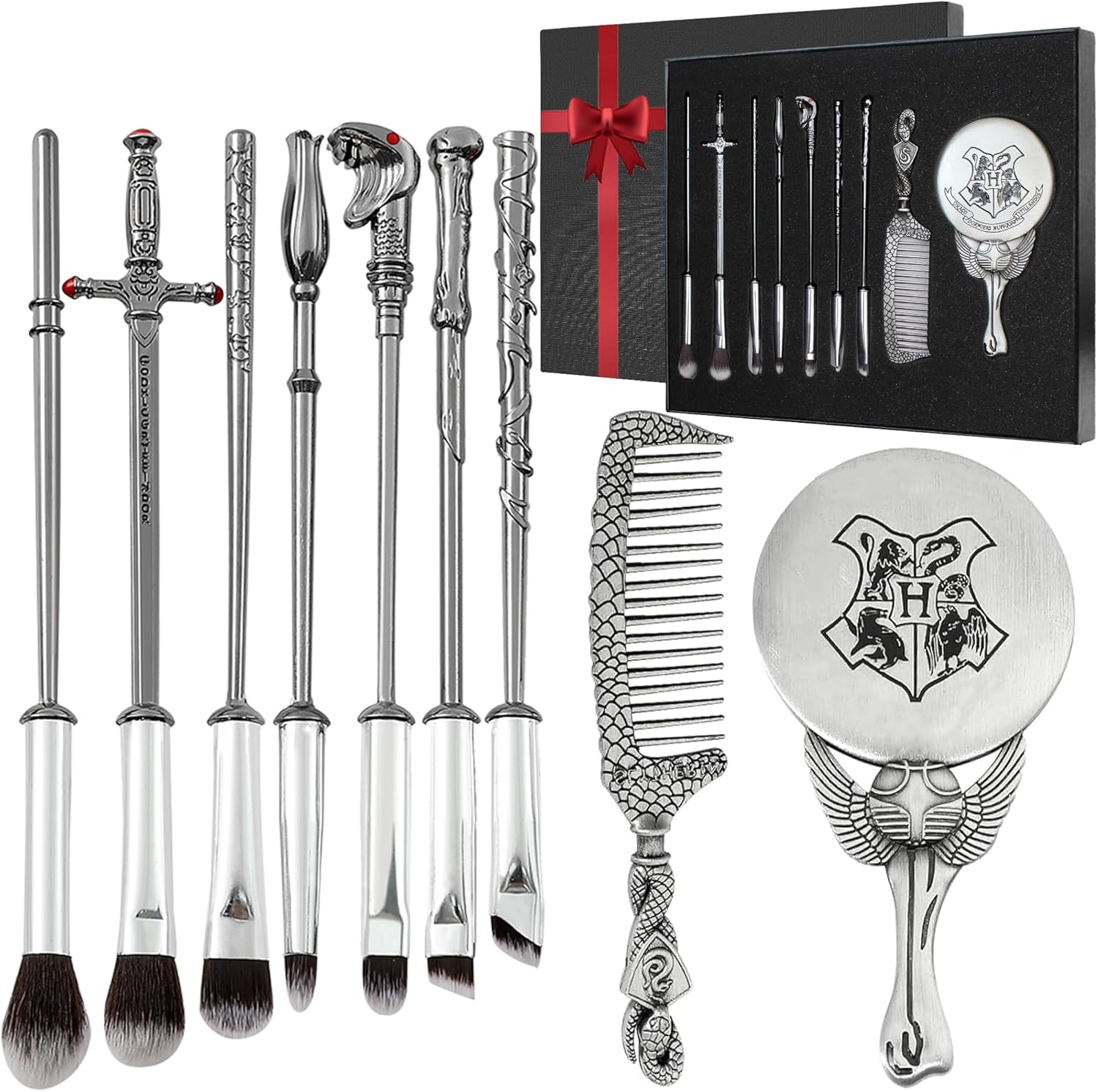 Pottter Makeup Brushes Harrry Gifts Comb Mirror with Gift Box for Eyeshadow Eyebrows Eyeliner Lips Concealer Contouring Highlighter Blending Wizard Wand Makeup Brushes Set image number 5