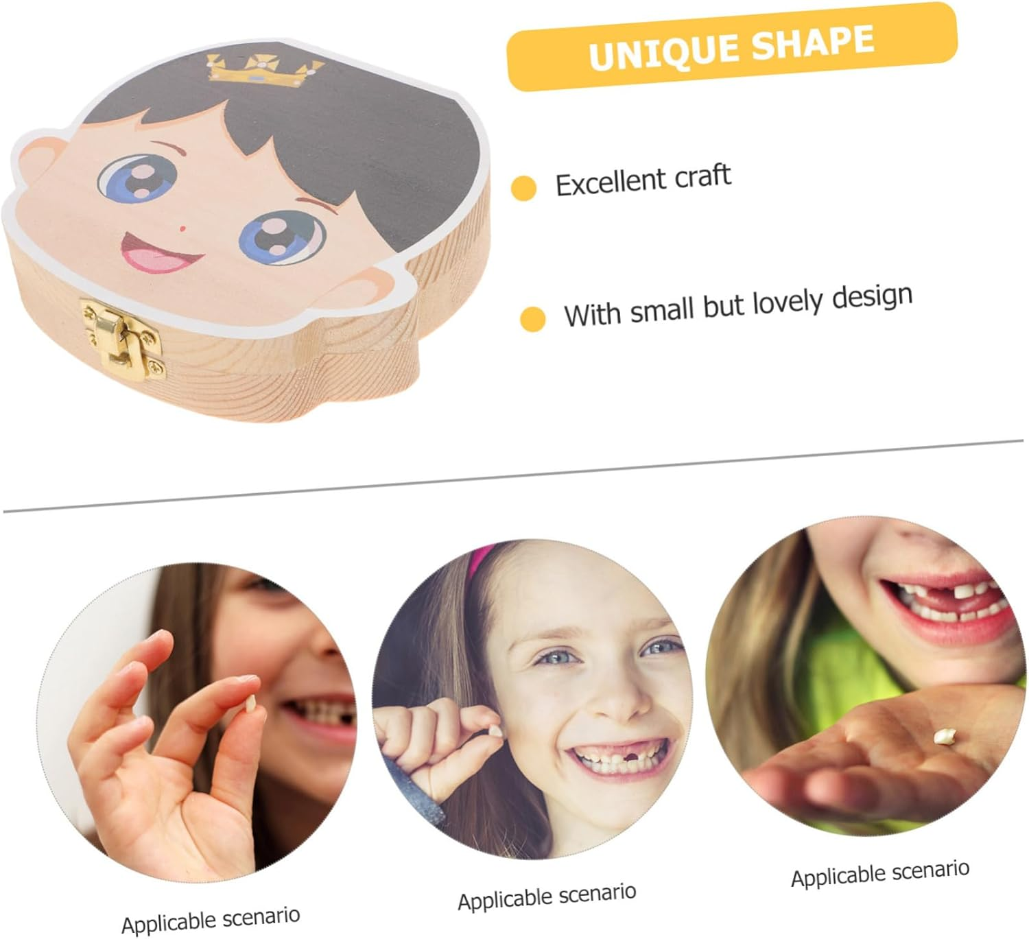 Baby Tooth Keepsake Box Wooden Cartoon Infant First Tooth Storage Organizer Boys and Girls Keepsake Container for Baby Memory image number 3