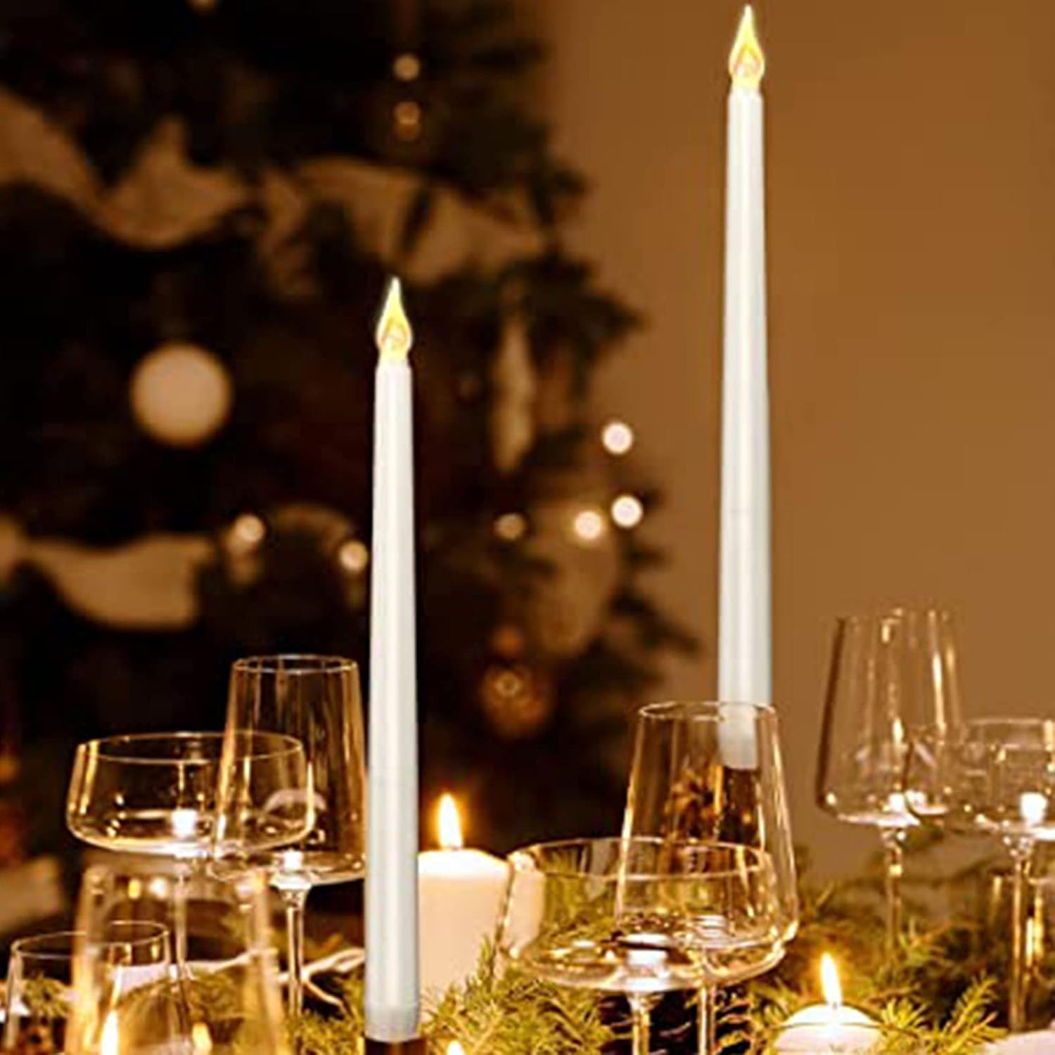 LED Taper Candles Flameless Safe Light Decoration 4, Smoke Continuous Lighting for Parties (White) image number 2