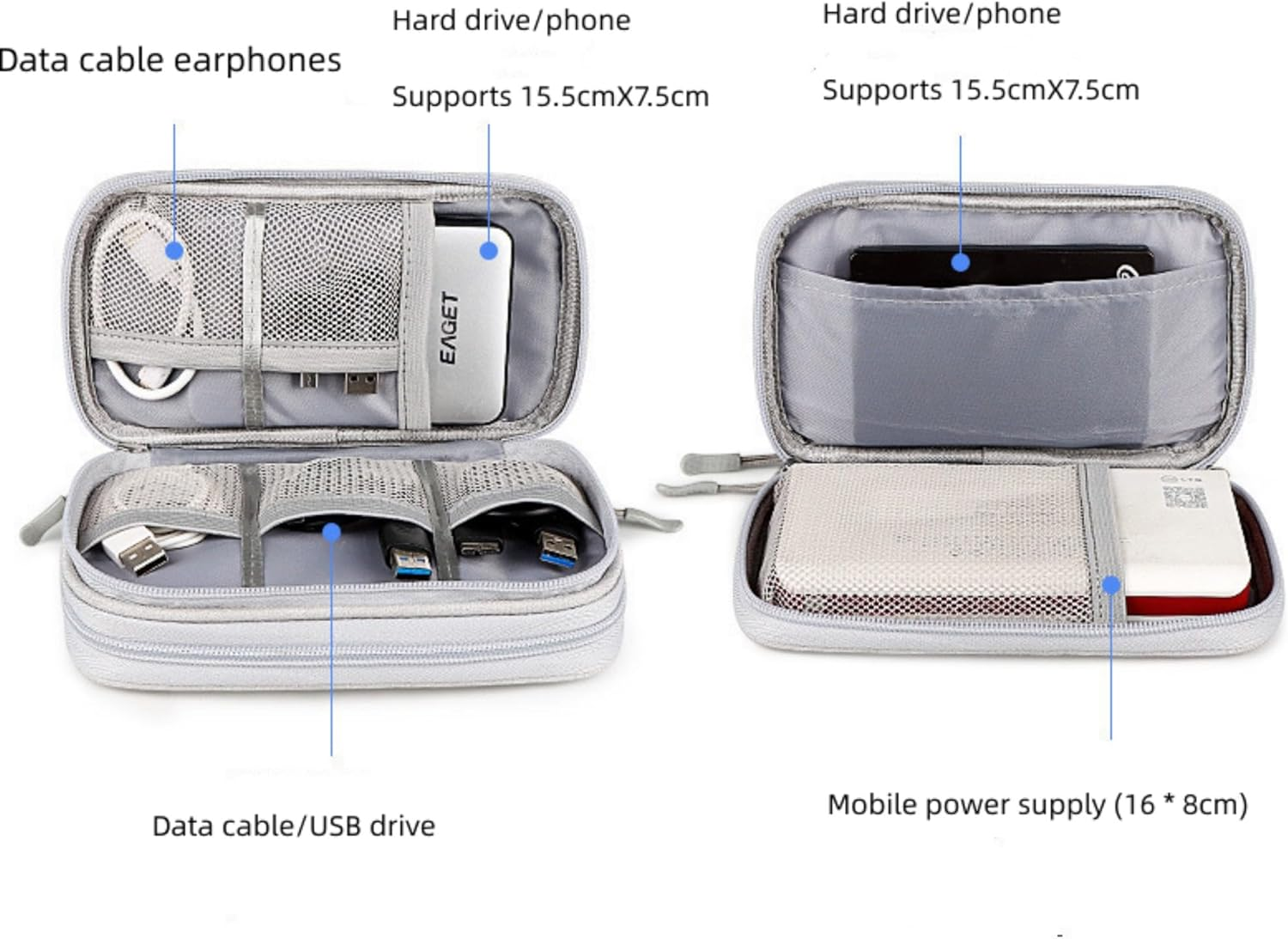 Electronic Organizer Travel Cable Accessories Bagpouch Portable Waterproof Storage Bag Electronic Organizer Case for Cable, Mouse,Usb Cable,Power Bank,Cord, Charger, Phone, Earphone image number 5
