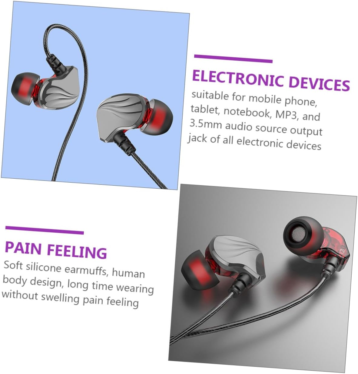 FUNNETOYU Plug in Ear Wired Earphones with Mic High Fidelity Heavy Bass Headphones for Phone Tablet Computer TPE Cable Volume Control and Music Playback Functions image number 4