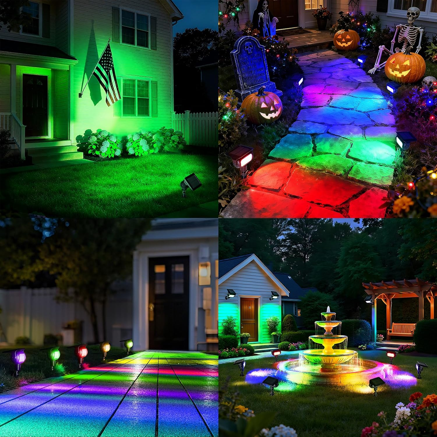 Solar Spot Lights Waterproof Outdoor, 5 Lighting Modes RGB Outdoor Garden Lights, outside Wall Lights, RGB Landscape Light Solar Powered for Garden, Patio, Yard, Lawn, Backyard (4 Pack) image number 4