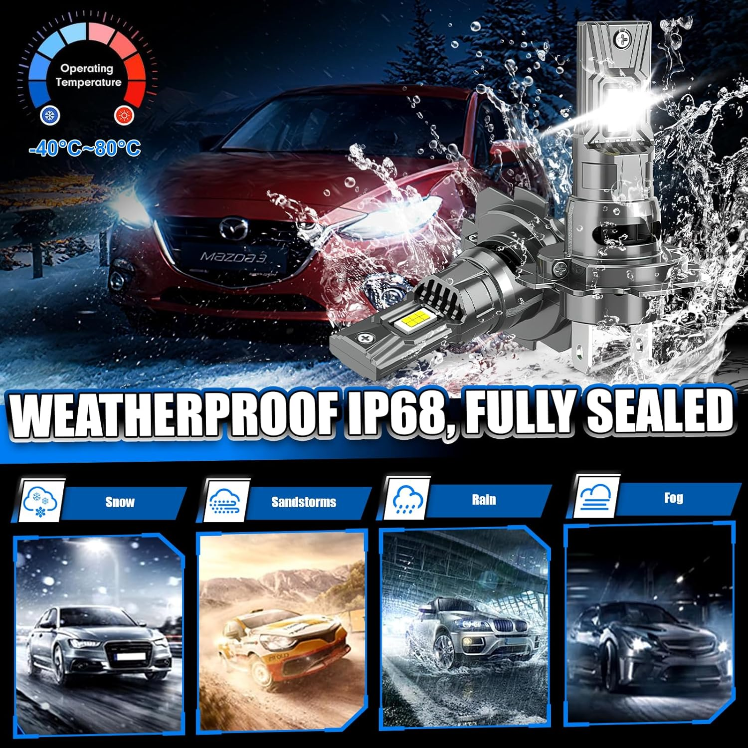 H7 LED Headlight Bulbs 20000LM 6500K White, 1:1 Mini Size Plug & Play, 100,000Hrs, IP68 Waterproof & Canbus Ready for 99% Vehicles - Pack of 2 image number 3