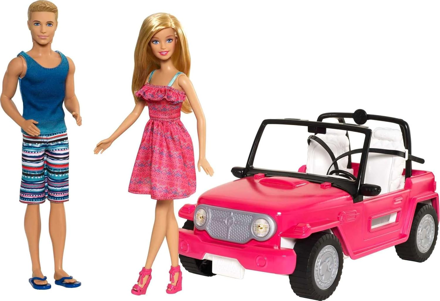 Barbie Beach Cruiser Set with Barbie and Ken Dolls, Pink 2-Seater Toy Car with Open Roof image number 2