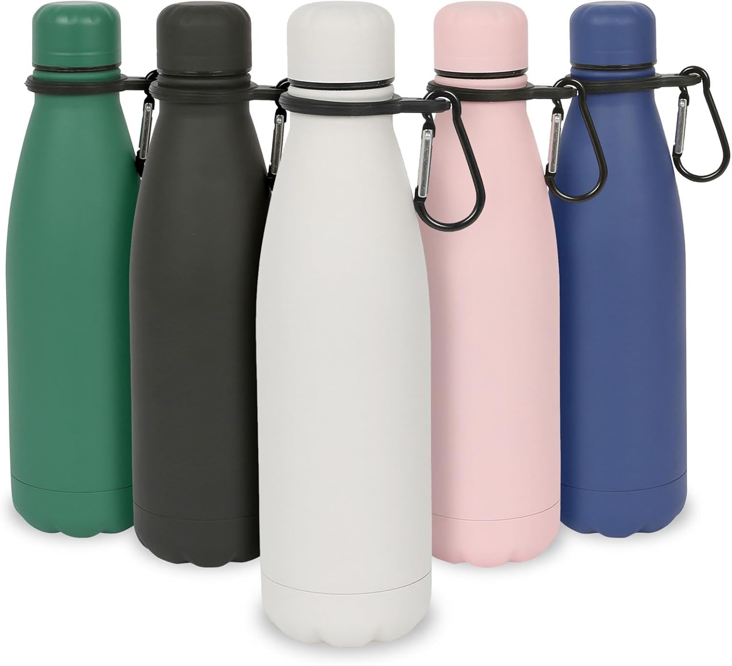 Harbour Housewares Stainless Steel Water Bottle with Carabiner Clip - 500Ml - Matt White - 1X Metal Cold Drink Drinking Vacuum Drinks Flask with Leak Proof Lid for Adults & Kids Gym, Sports, Travel image number 2