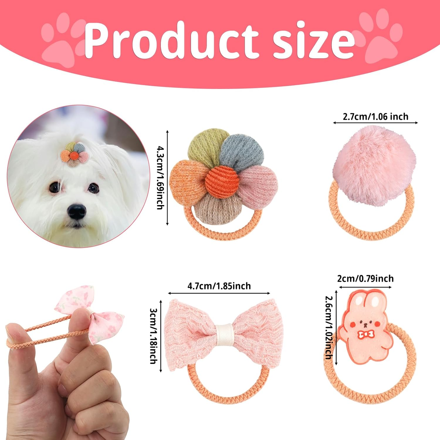 18Pcs Dog Hair Bows with Rubber Bands, Pink Small Dog Hair Bows Cute Puppy Bows Dog Hair Ties Flower Ball Bunny Bowknot Dog Hair Accessories Pet Hair Bows image number 5
