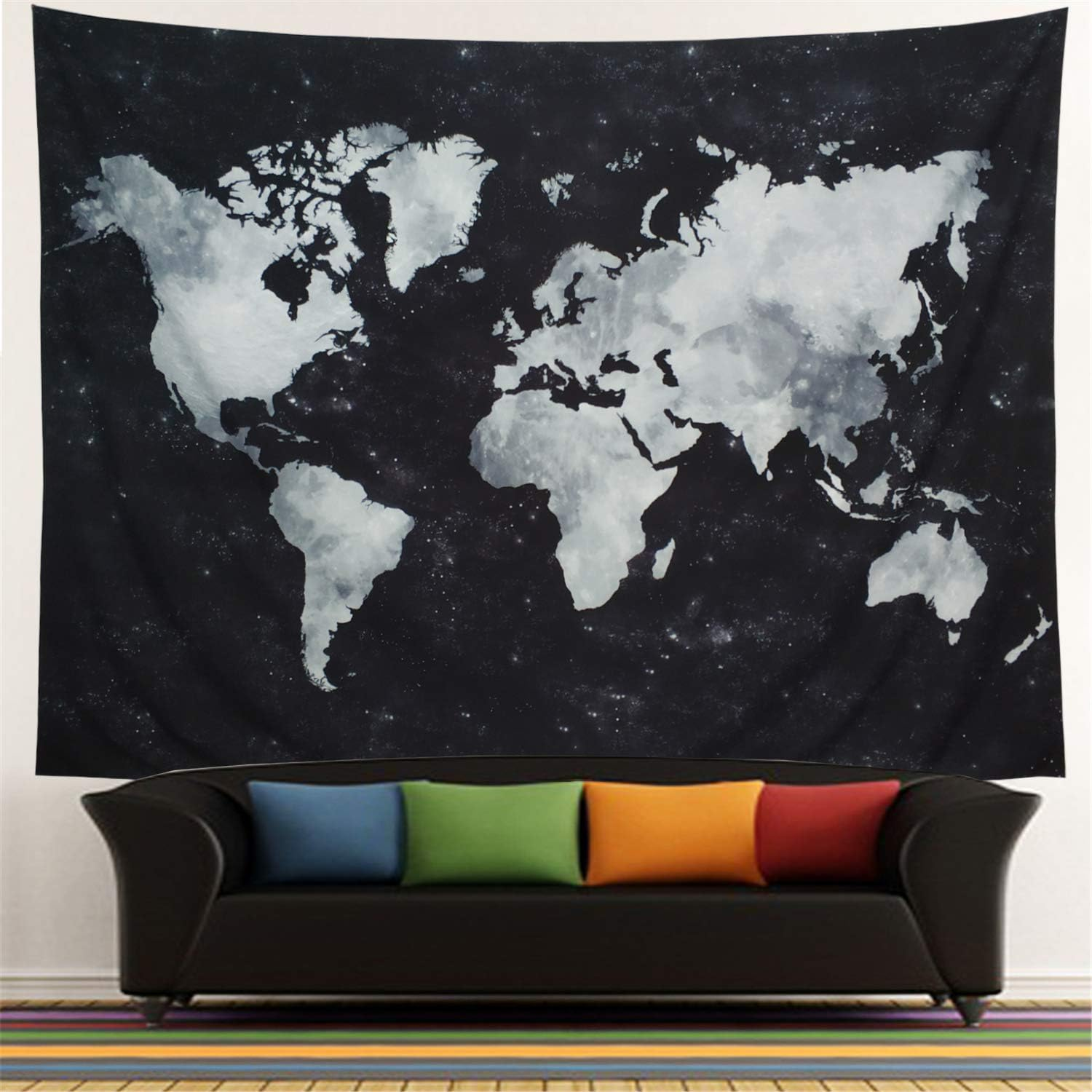 Lahasbja World Tapestry Map Tapestry Starry World Map Tapestry Apartment Essentials Black and White Tapestry Globe Galaxy Constellation Tapestry for Men Dorm Posters (M/51.2~59.1 Starry Map) image number 3