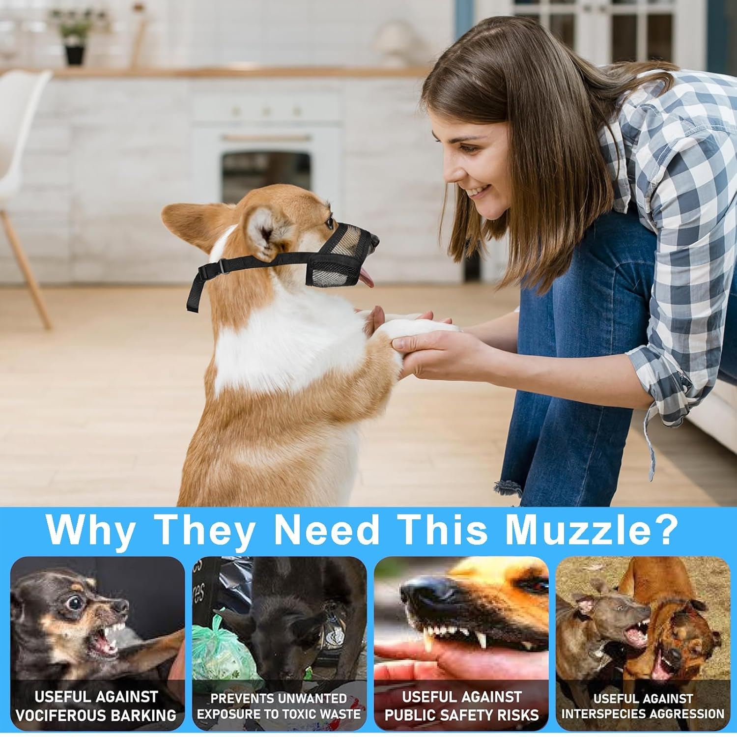 Velmoriah Dog Muzzle for Small Medium Large Dogs, Soft Air Mesh, Breathable Muzzle Drinkable Cover to Prevent Biting for Chihuahua, German Shepherd, Bulldog (S)