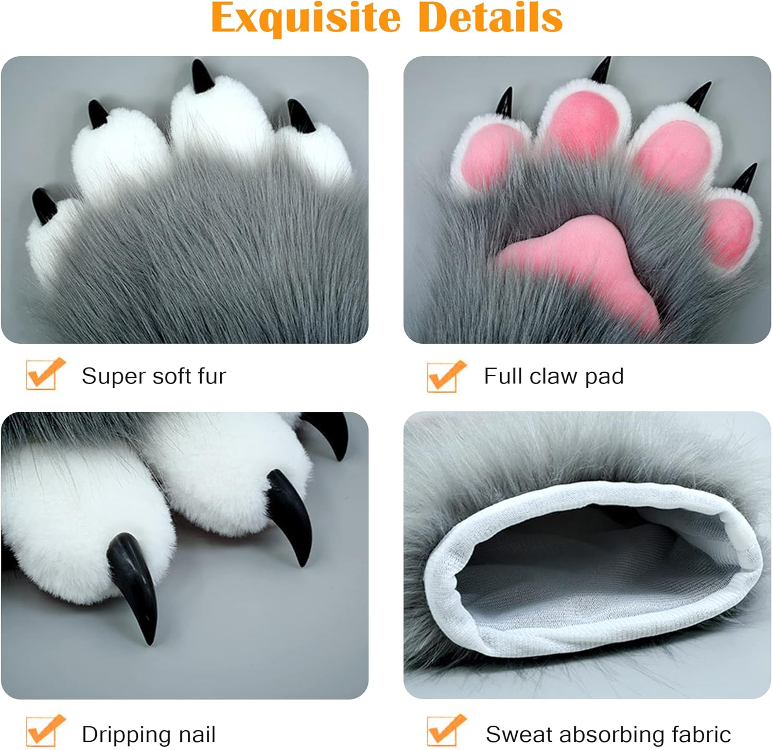 Cosplay Animal Cat Wolf Dog Fox Paws Claws Gloves Fursuit Paws Accessories for Adults image number 1
