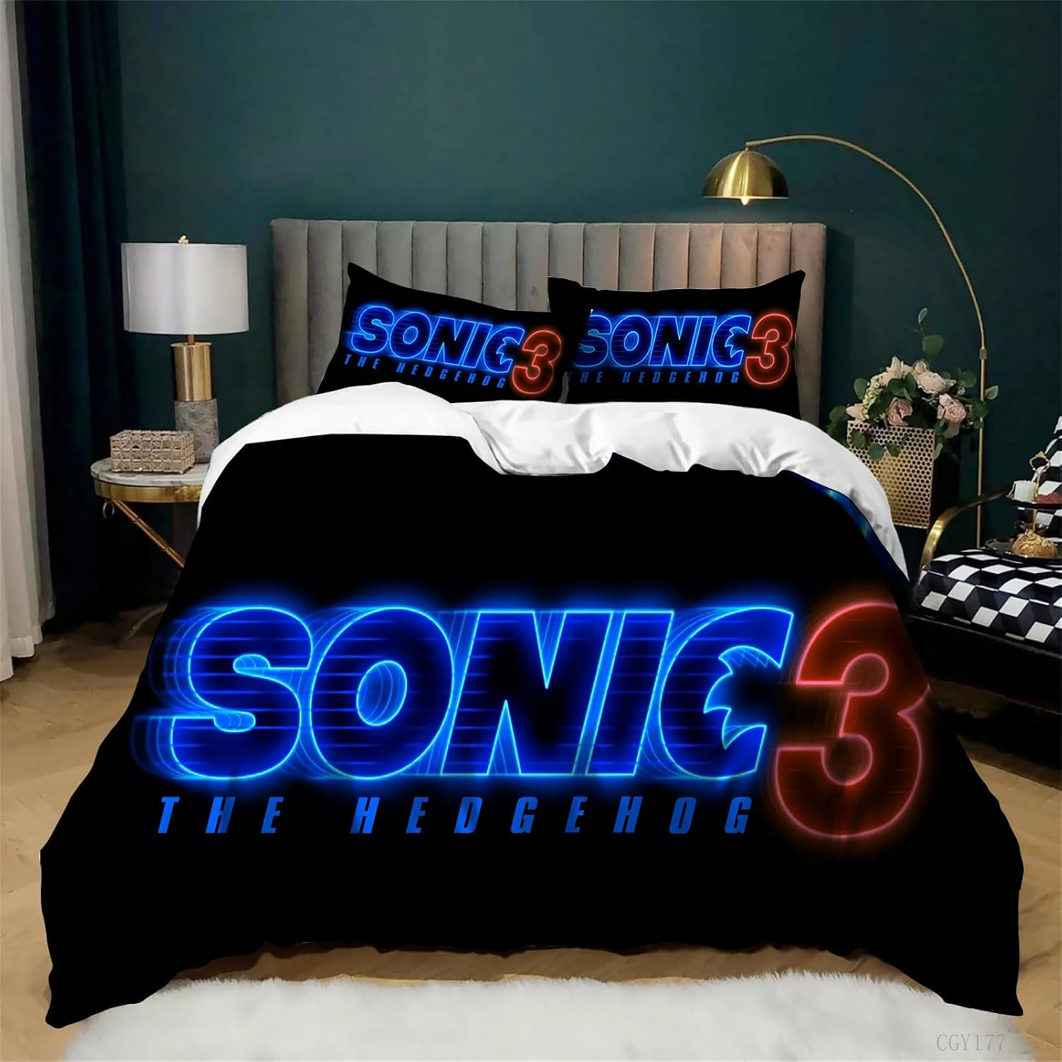 3 Pieces Movie Sonic Bedding Set Ultra Soft Duvet Cover Set Single Size Lightweight Quilt Cover with 2 Pillow Sham