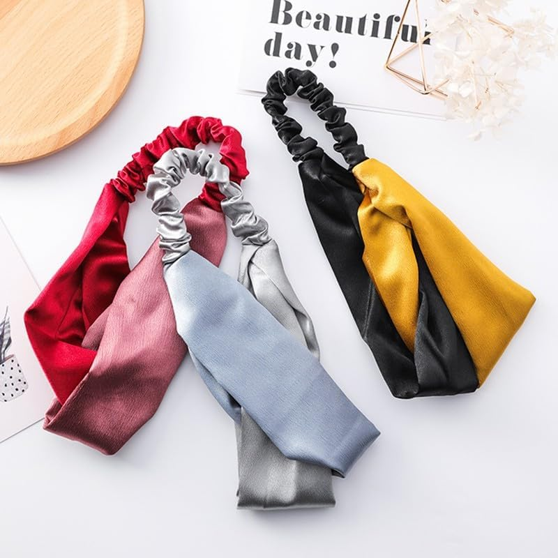 Women Chiffon Floral Print Headband Fashion Bohemian Elastic Cross Hair Bands - Fashion Cross Hair Bands, Versatile for All Occasions - A-Green image number 5