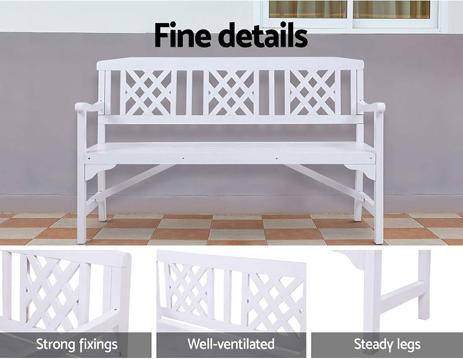 Gardeon Outdoor Garden Bench Seat, 142Cm Length Wooden Benches Relax Lounge Chair Dining Chairs Lounger Park Patio Porch Backyard Terrace Balcony Kids Furniture, with Water Based Paint White