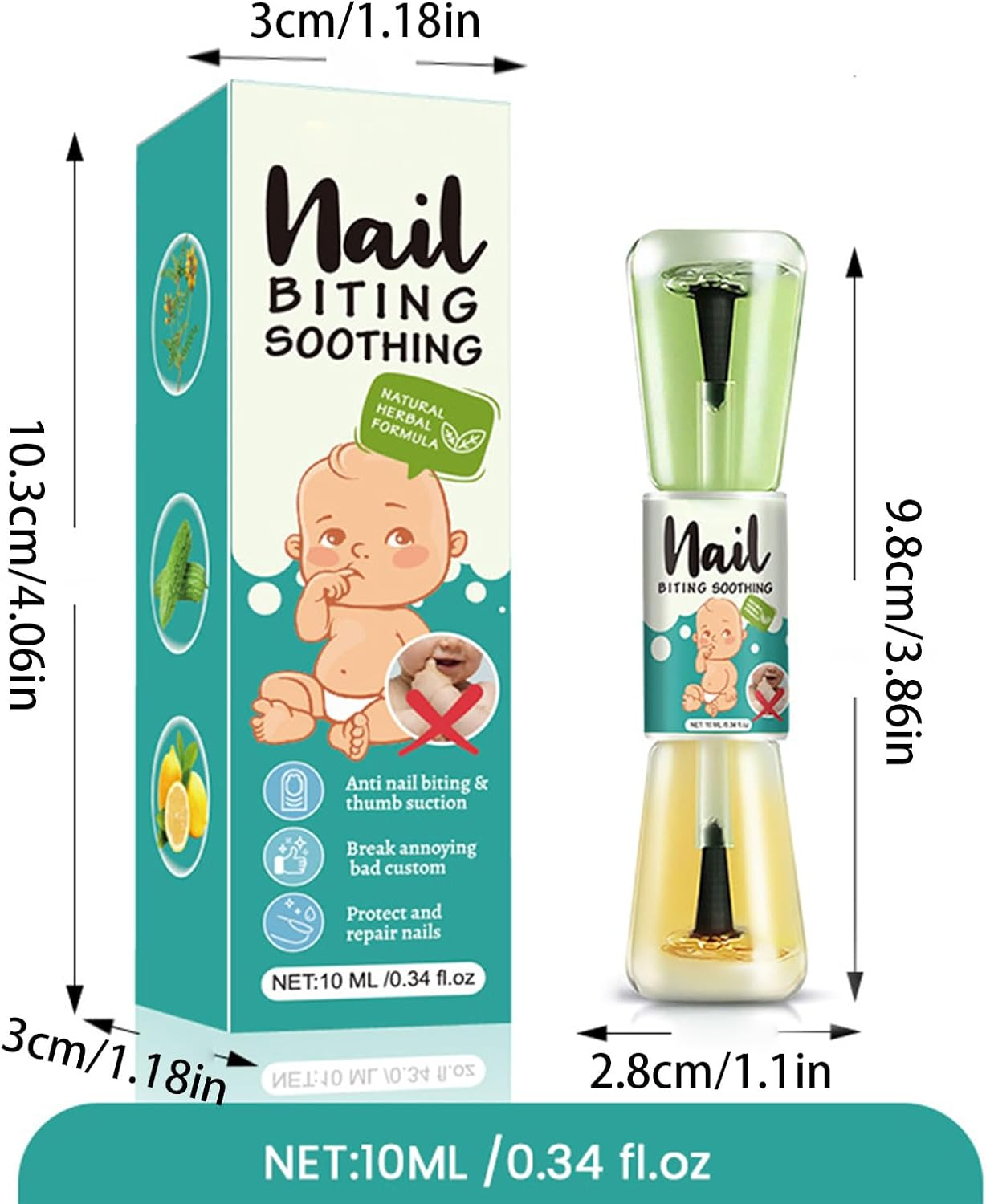 No Bite Nail Polish, 10Ml X 2 Natural Bitter Liquid, Stop Fingernail Biting with Double Heads, No Bite Stop Thumb Sucking Bitter Taste Odorless Keep Nails Strong for Babies Infants image number 4