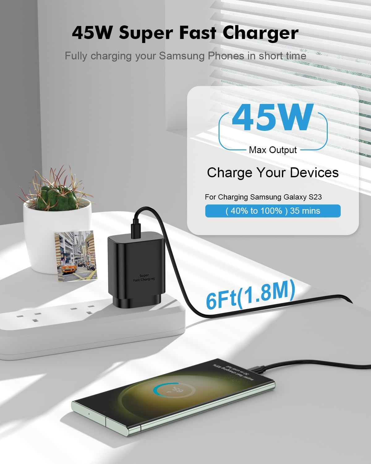 45W USB C Charger for Samsung Charger Type C Super Fast Charging with 6.6FT Type C Cable 2M Compatible with Galaxy S25 Ultra/S25/S24 Ultra/S24/S23 Ultra/S23/S22/S21/S20 Adapter Wall Fast Charger image number 3