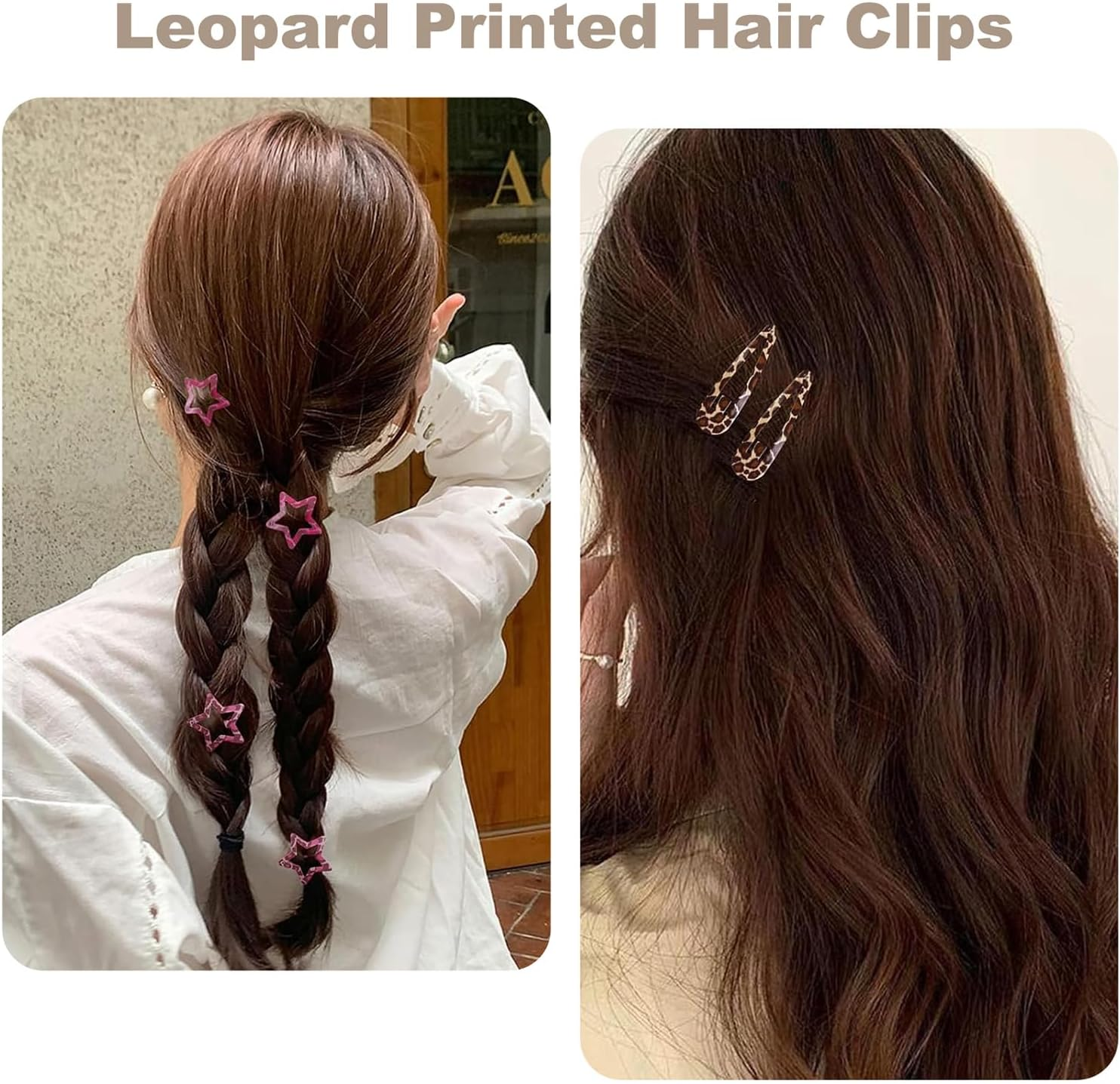 8 Pairs Metal Snap Hair Clips for Women - Star & Water Drop Barrettes, Non-Slip Y2K Hair Accessories for Thin or Thick Hair. Stylish Pink & Brown Leopard Accessories image number 1
