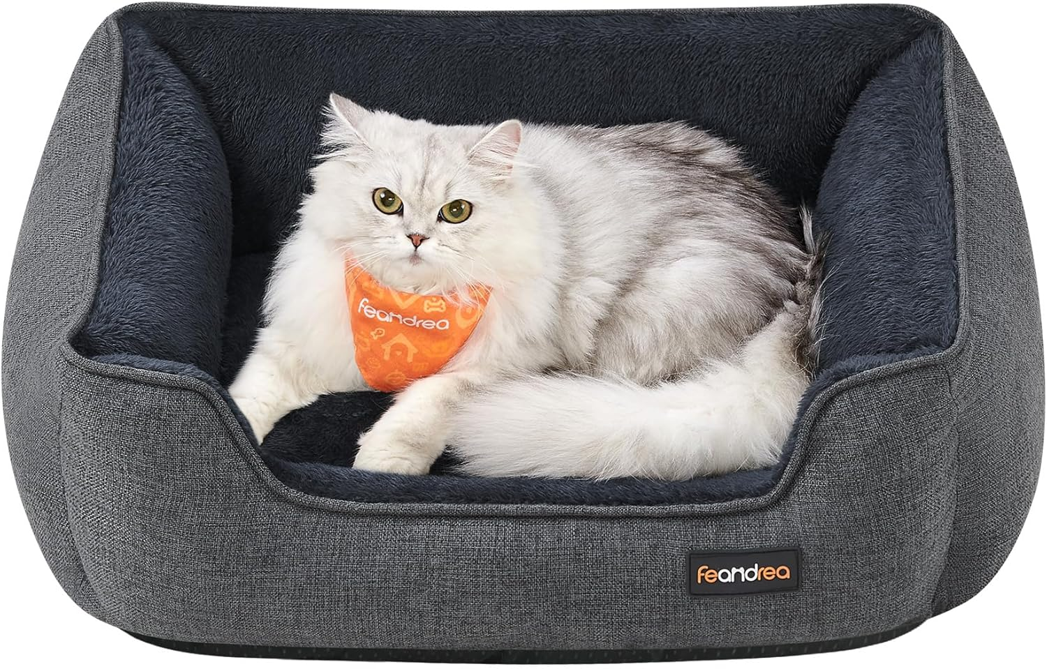 Feandrea PGW009G01 Cat Bed, Dog Bed, Dog Cushion in Linen Look, Raised Edges, Non-Slip Base, Removable Washable Cover, S, for Mini Dogs, 60 X 50 X 21 Cm, Dark Grey