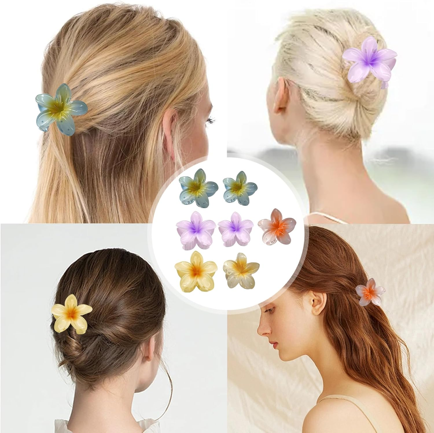 Zynewa Pack of 7 Flower Hair Clips, Cute Flower-Shaped Plastic Hair Clips, Hawaiian Flower Claw Clips, Hair Clips for Women (3 Large + 4 Small) image number 4