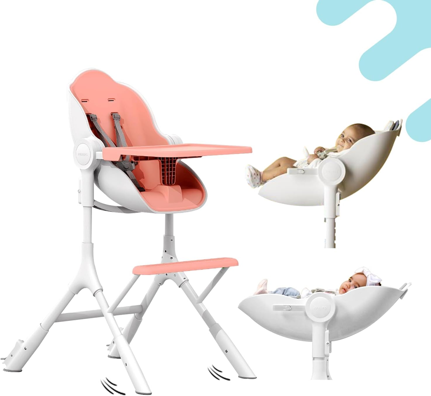 Oribel Cocoon Z High Chair & Baby Lounger | Perfect High Chair for Toddlers/Newborns | Glides Easily on All Surfaces | Secure Locks | Convertible Chair for Feeding (Cotton Candy Pink) image number 6