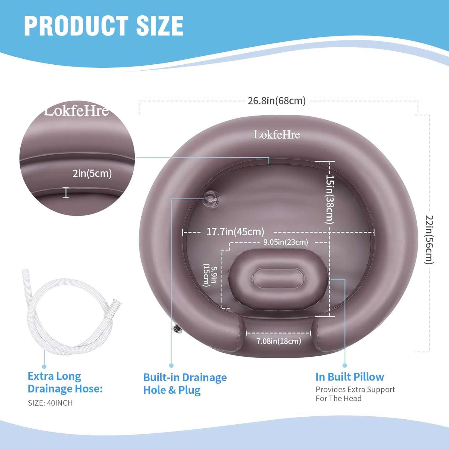 Large Portable Inflatable Hair Washing Basin for Bedridden - Wash Hair in Bed with Inflatable Shampoo Bowl.Hair Washing Basin for Elderly,Disabled,Injured,Ideal Inflatable Sink for Locs Detox - Purple image number 5