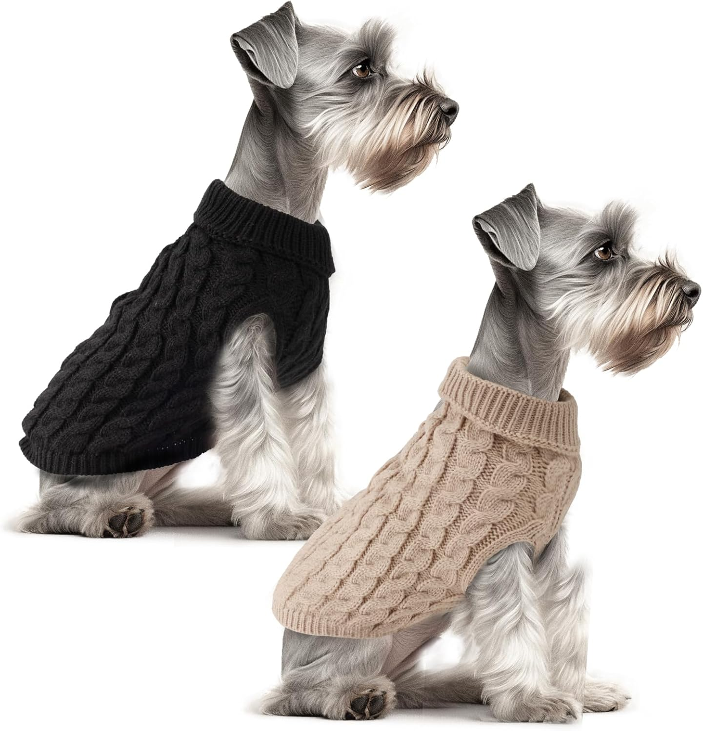 Fiohiros Dog Sweater Knitted Turtleneck, Warm Winter Dog Jumpers Cute, Dog Coat Apparel Puppy Twist Striped Vest Dog Clothes for Dog Cat (Beige+Black, S)