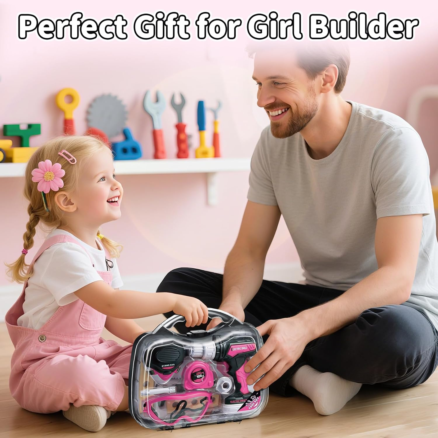 Kidbloom Kids Tool Set, Pretend Play Tool Box with Toy Drill, Construction Toys with Vest, Girls Toys Gift for 3 4 5 image number 6