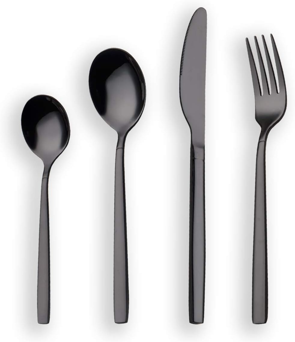 Berglander 24 Piece Titanium Gold Plated Stainless Steel Cutlery Set, 24 Pieces Golden Flatware Set, Gold Silverware Set Cutlery Sets, Service for 6 (Shiny Gold)