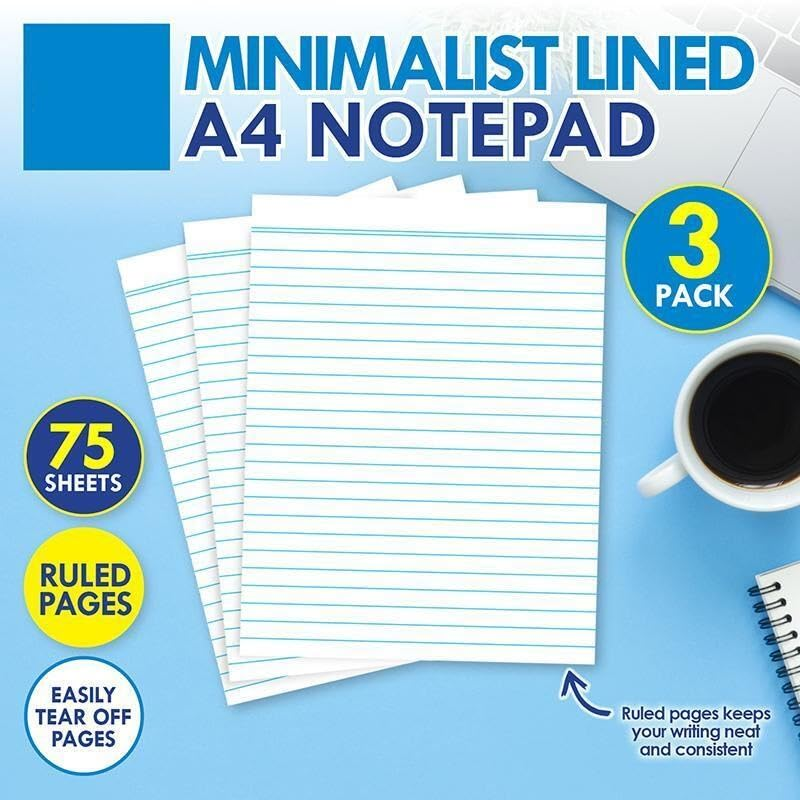 LEDON Office Legal Pads Ruled 3Pk, A4 Size Writing Note Pads, Lined Notepad Notebook Paper for Business, School, College, Office