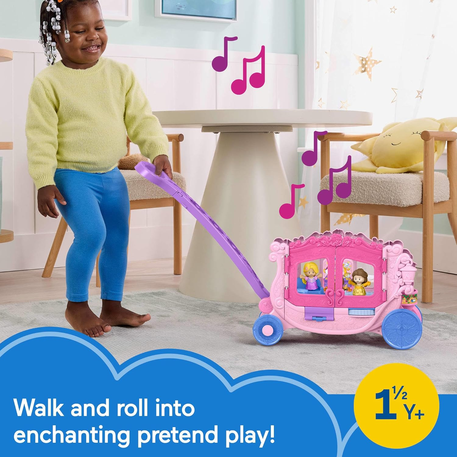 Fisher-Price Little People Toddler Toy Disney Princess Pull-Along Musical Carriage Playset with Figures for Pretend Play Kids Ages 18+ Months image number 1