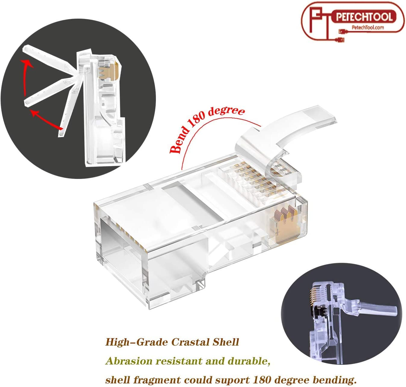PETECHTOOL RJ45 CAT6 Connector End Pass through Ethernet 8P8C Modular Plug for Ethernat Cable(20 Pieces) image number 3