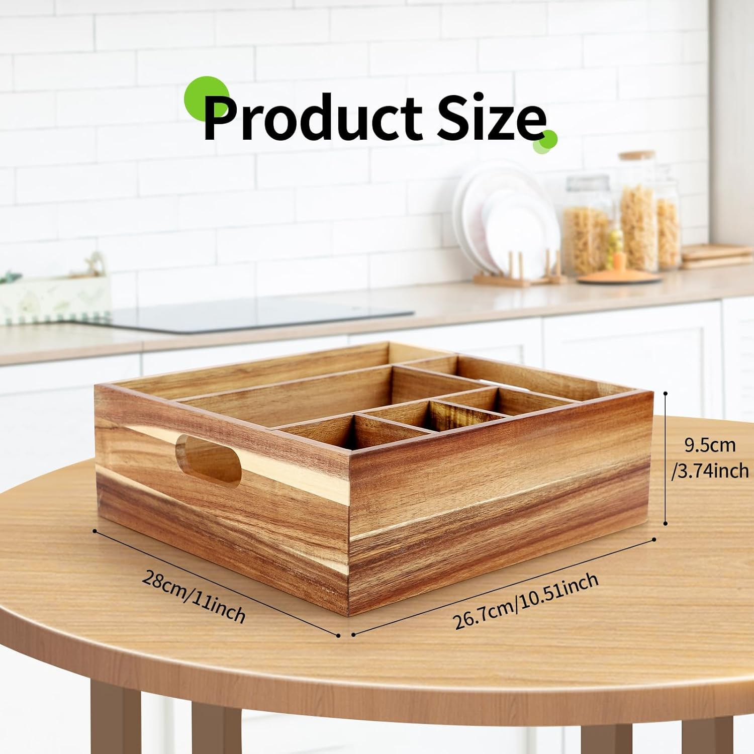 Acacia Wood Utensil Holder for Party - Cutlery Drawer Organiser - Cutlery Holder for Kitchen Camping Buffet, 6-Compartment Utensil Caddy for Forks, Knives, Spoons, Cups image number 5