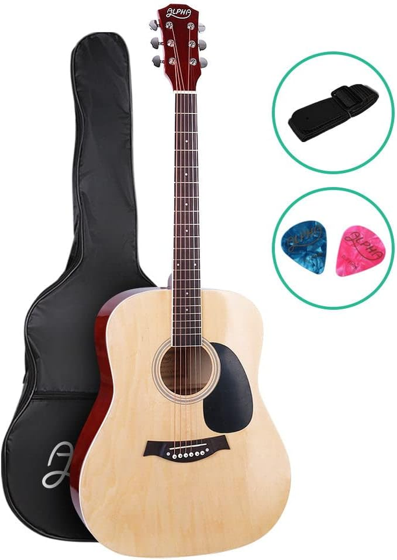 41 Inch Acoustic Guitar Wooden with Carry Bag ALPHA - Natural - 41" Natural image number 2