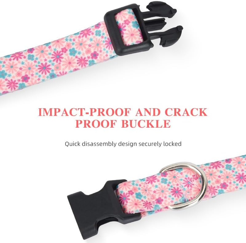 Reflective Dog Collar, Cute Flower Theme Adjustable Heavy-Duty Collar, Soft Pet Accessories with Quick Release Buckle (Pink, L) image number 2