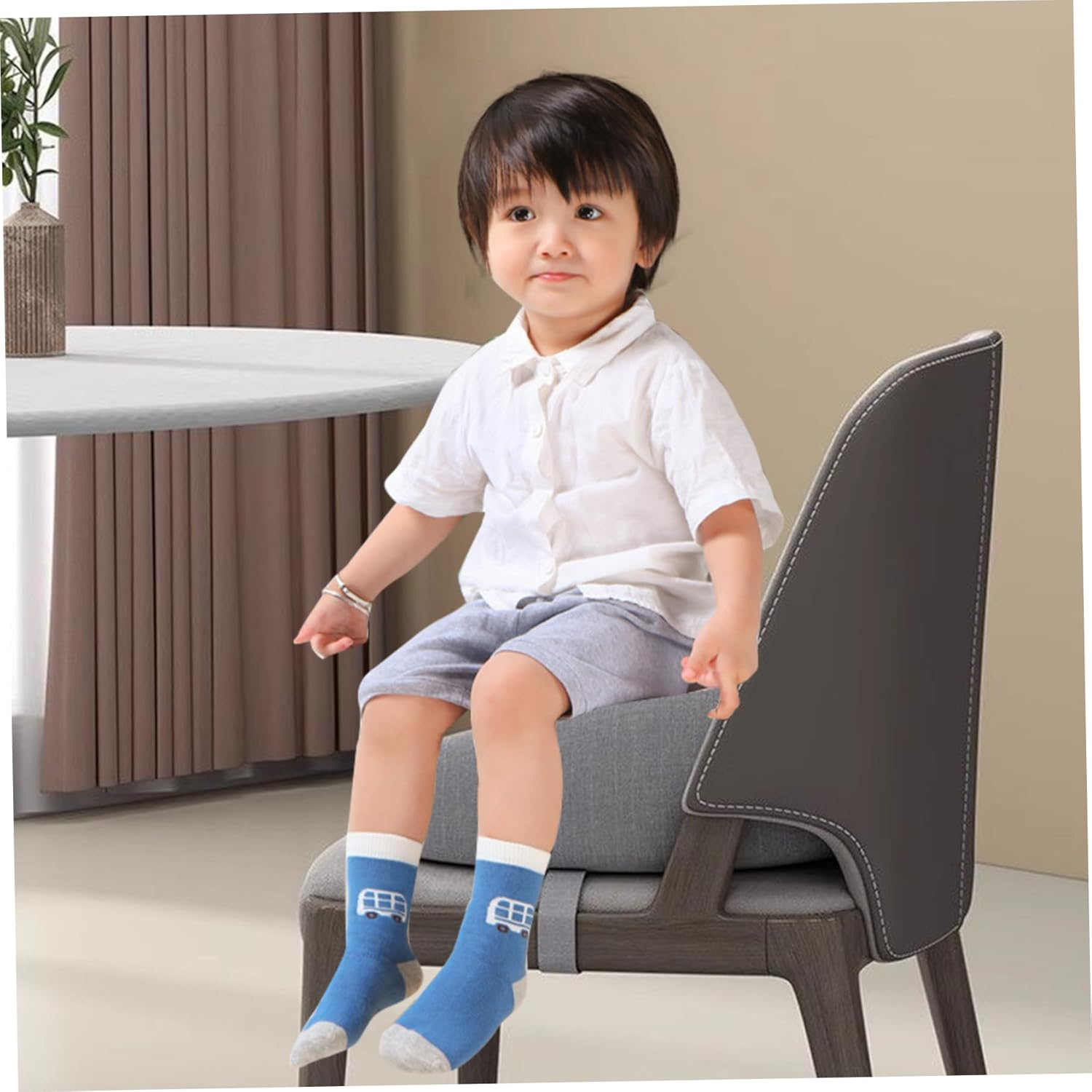 Toddler Booster Seat Square Dismountable Booster Seat with Adjustable Safety Belts Non-Slip Reusable Children for Home Restaurants Theaters Grey image number 3