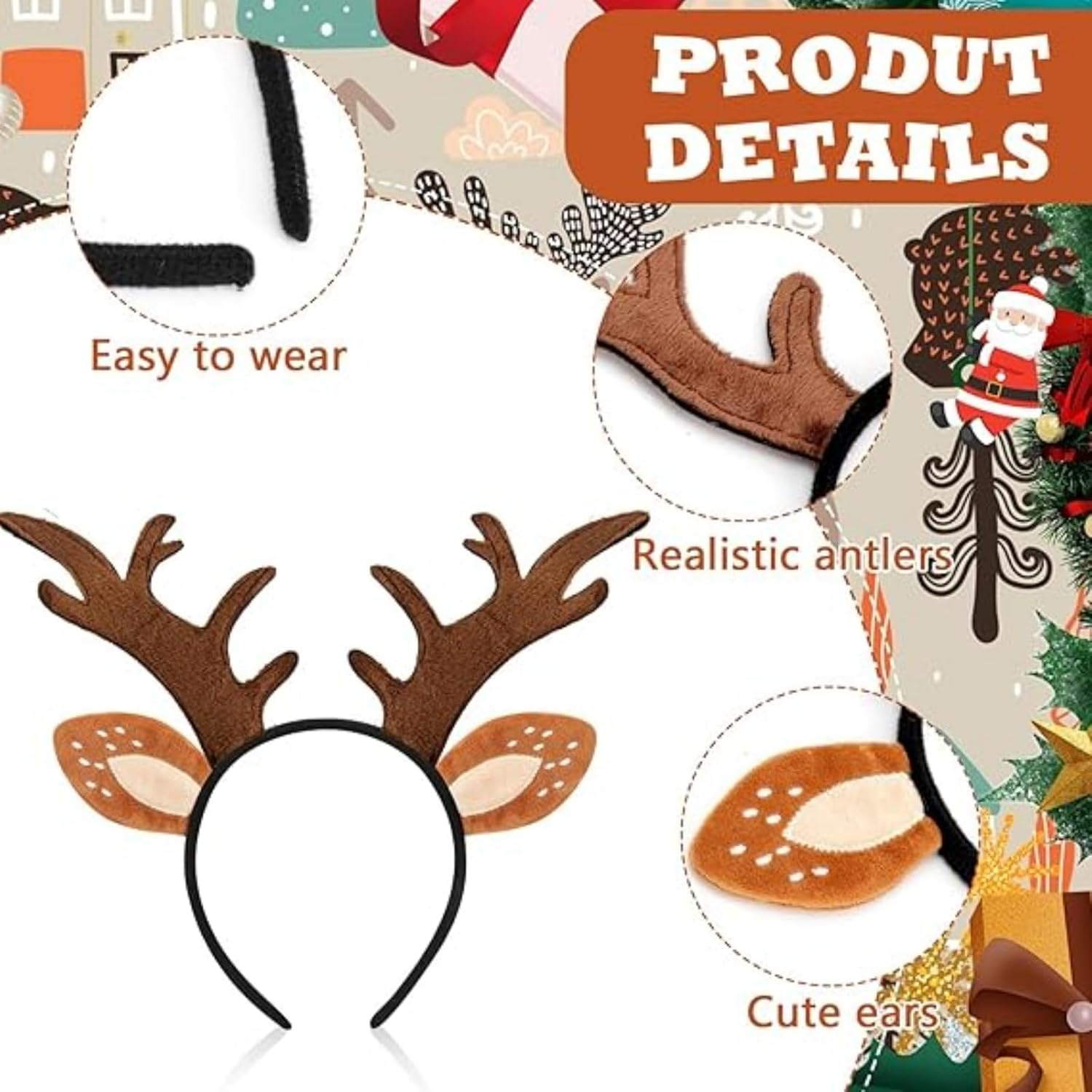 Itadaku 2 Pcs Christmas Reindeer Headbands for Women and Girls, Fun Holiday Party Hair Accessories for Christmas Celebrations image number 2