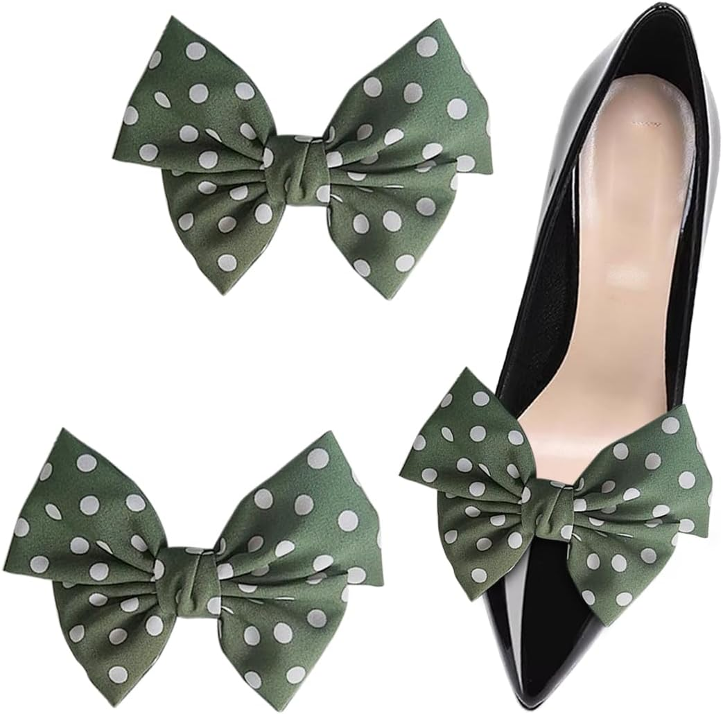 Tsangbaby Satin Bow Shoe Clips Dots Solid Color Shoe Clips Removable Shoe Clips Elegant Wedding Party Shoe Buckle Bag Clothing Hair Accessories for Women Girls 2 Pcs image number 3