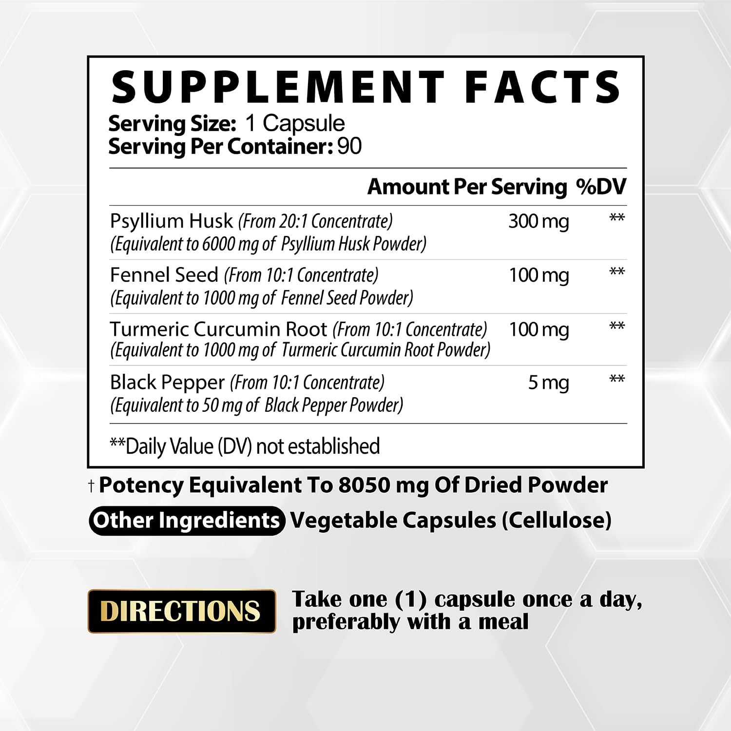 SATOOMI Psyllium Husk Capsules - 4 Powerful Natural Ingredients with Fennel, Turmeric Blend & Black Pepper - 90 Vegan Count for 3 Months image number 1