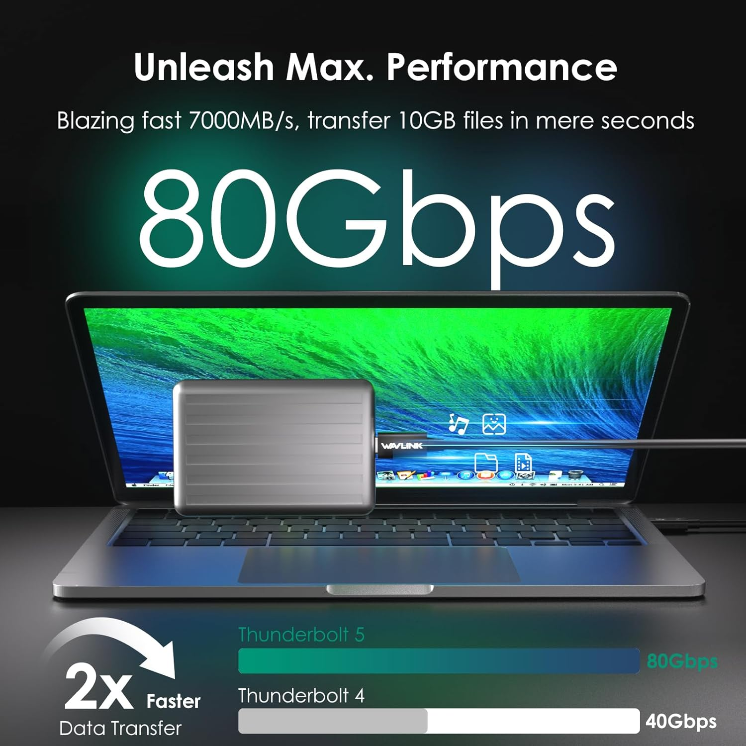 WAVLINK Thunderbolt 5 Cable, 120Gbps Fast Data Transfer and 240W Power Delivery USB-C Cable, 8K/16K Display Support, Backwards Compatible Tb4/3/Usb4/3,Ideal for Gaming,Laptops,Monitors and Docks-0.29M image number 1