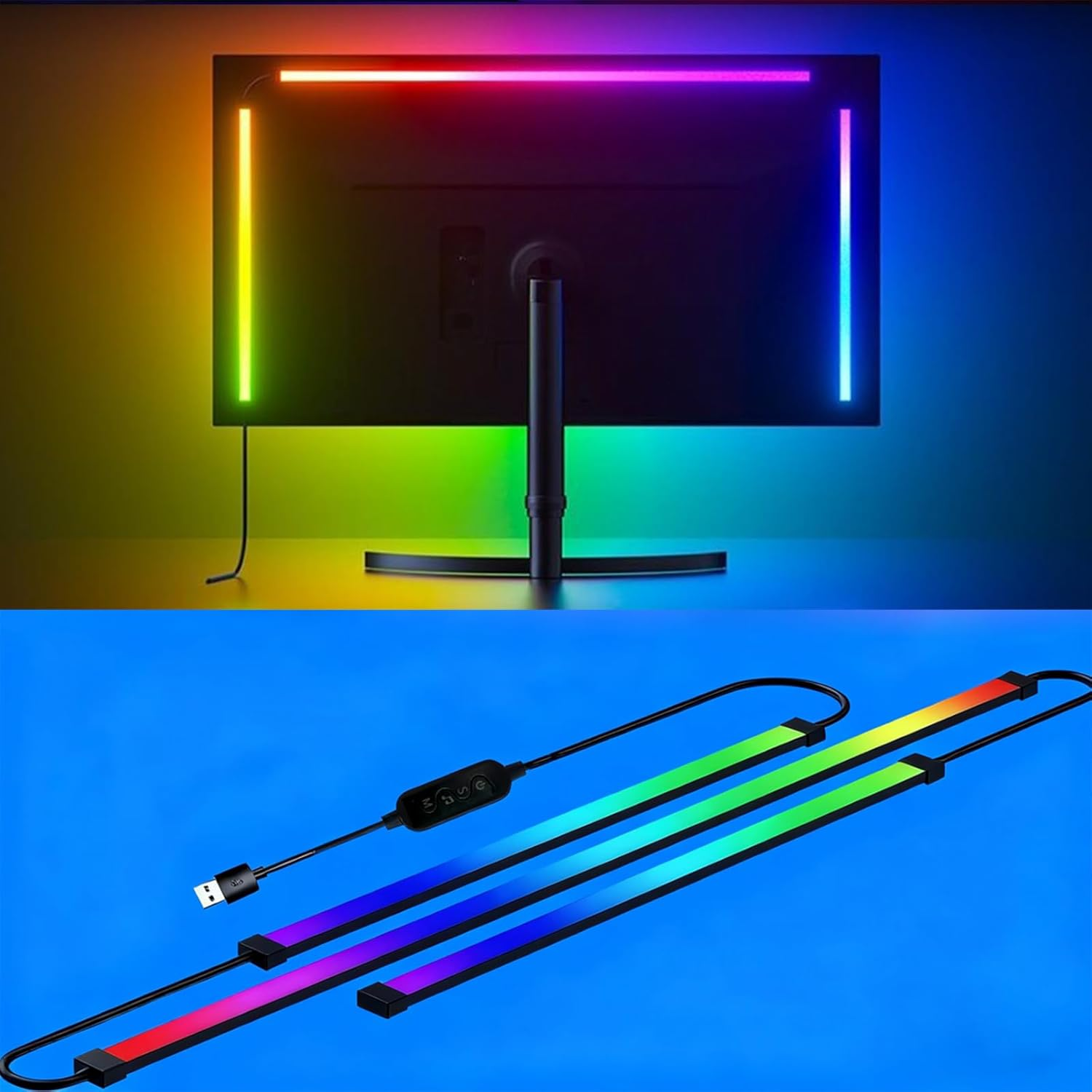 Dcaiccee Computer Monitor Backlight LED Light Bar/Rgb Is Synchronized with Screen Colors and Music.Use for Indoor Games Movies Music Etc,Usb Powered,Software/Key Can Switch the Light Mode（27Inch） image number 1