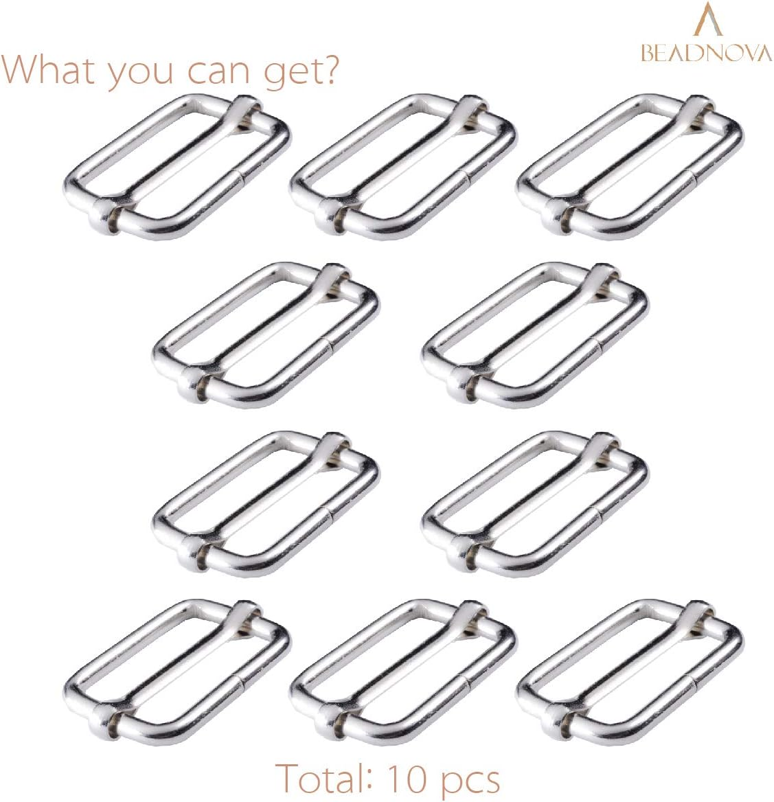 BEADNOVA Metal Rectangle Adjuster Triglides Slides Buckle, Roller Pin Buckles Slider Strap Adjuster for Belt Bags DIY image number 5