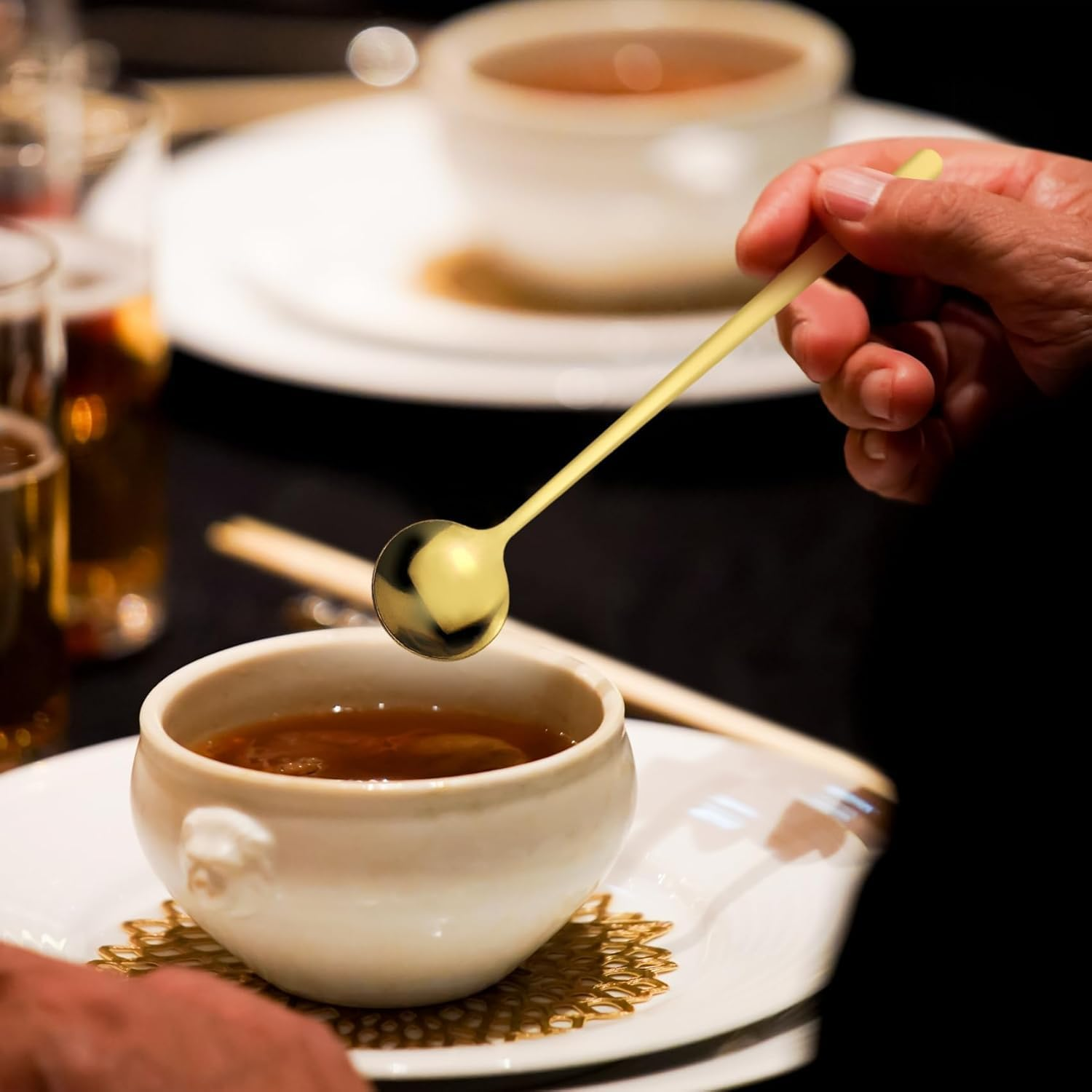 Wzenclave 6.7 Inches Long Handle Coffee/Tea Spoons, Elegant Gold Coffee Stainless Steel Spoons Set, Tea, Dessert, Soup, Chocolate, Cake, Ice Cream and Milkshakes （6 PCS） image number 5