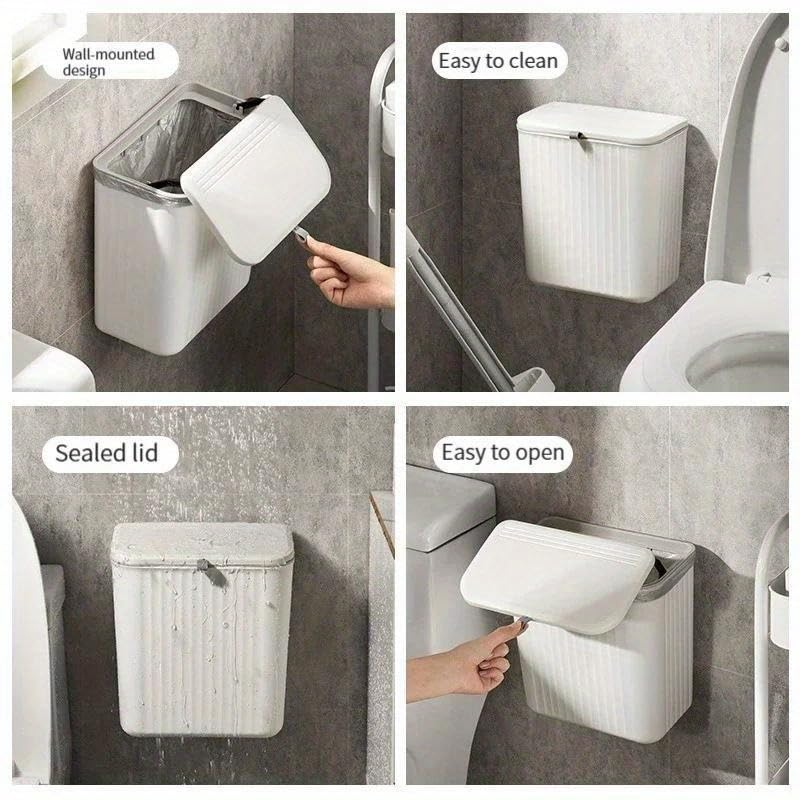 Kitchen Wall-Mounted Trash Can, Household Kitchen Waste Storage Bin, Toilet Hanging Toilet Paper Storage Bucket image number 1