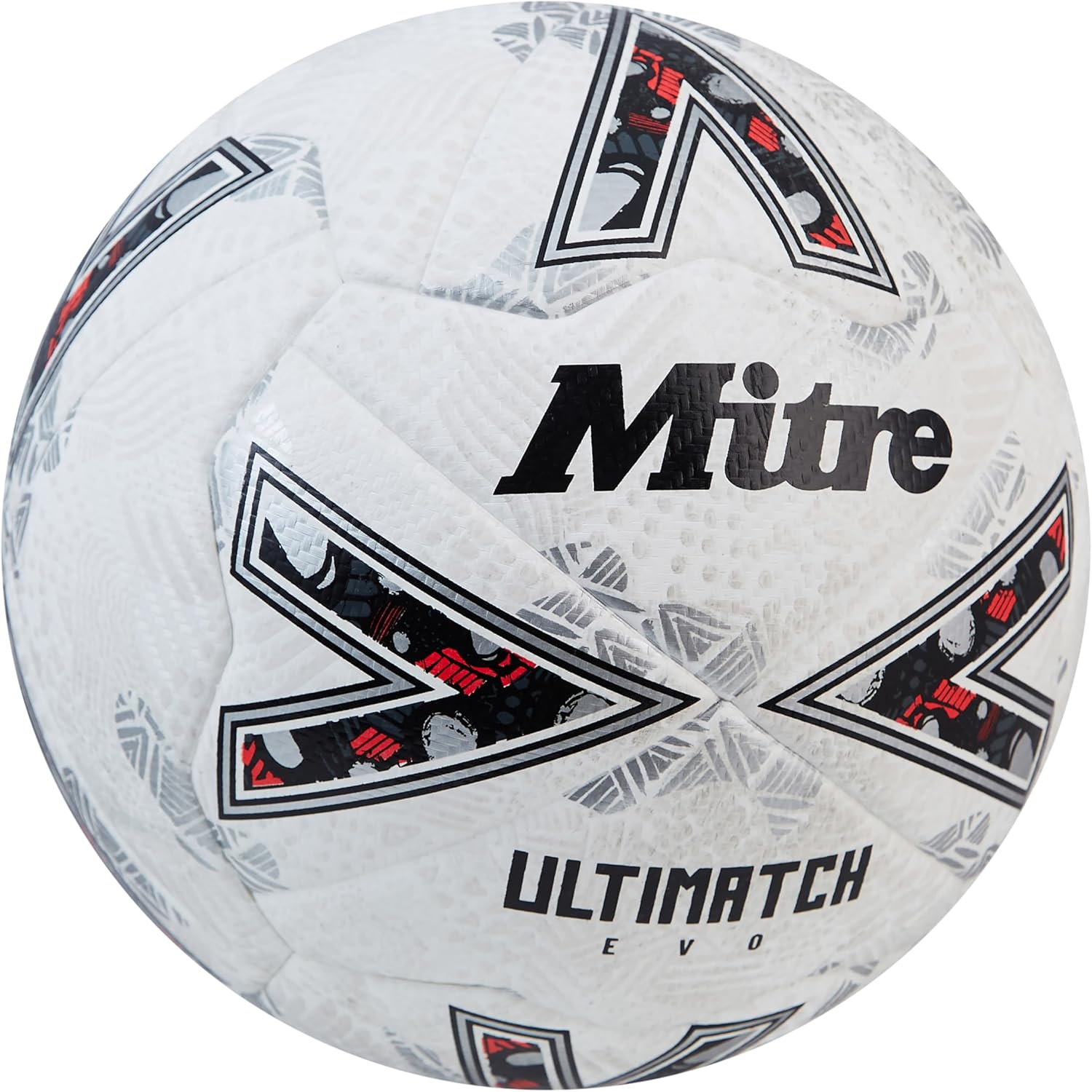 Mitre Ultimatch One Football Enhanced Control Extra Durability Extra Accuracy Ball White Blood Orange Pitch Green Black image number 2