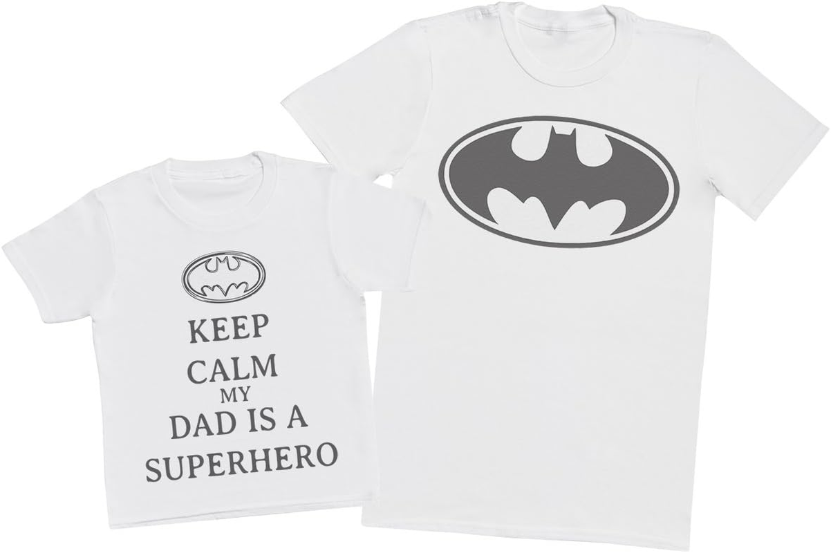 Zarlivia Clothing Keep Calm My Dads a Super Hero - Matching Father Kids Gift Set - Mens T Shirt & Kid'S T Shirt - Green - Large & 3-4 Years image number 2
