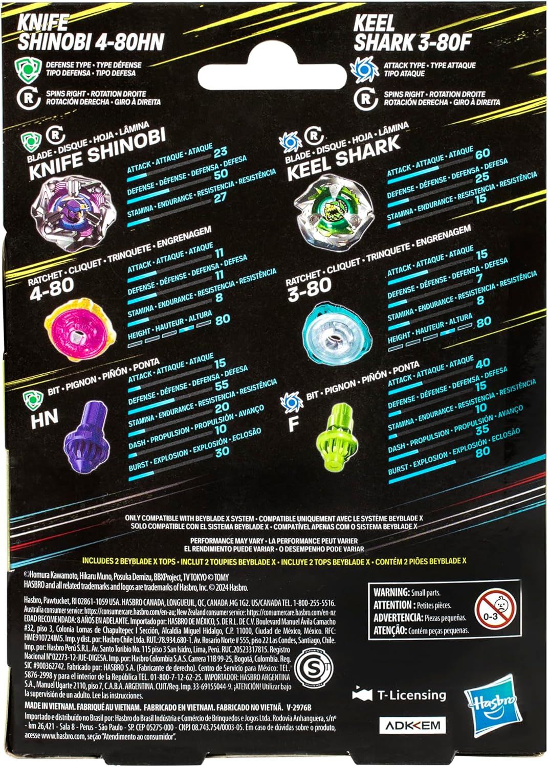 BEYBLADE X Knife Shinobi 4-80HN and Keel Shark 3-80F Dual Pack Set with 2 Right-Spinning Tops; Battling Top Toys for 8 Year Old Boys and Girls image number 2